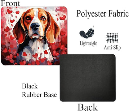 Beagle Mouse Pad Dog with Red Hearts Pattern Non-Slip Rubber Mouse Pad Puppy in Love Mouse Pad for Home Office Work Desk Computer Desktop Laptop for Dog Lovers