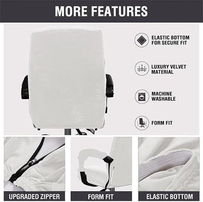 Velvet Plush Office Desk Chair Cover for Executive, White, XL | Cat Proof, Stretchable Protector, For Ergonomic Computer Desk Chair with Wheels Armrests, Comfy Executive Chair Cover