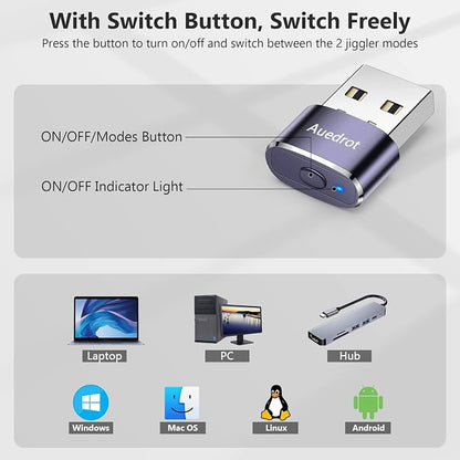 Auedrot USB Mouse Mover with Switch Button, Automatic Mouse Jiggler with 2 Modes, Keep Computer/Laptop Awake - Purple