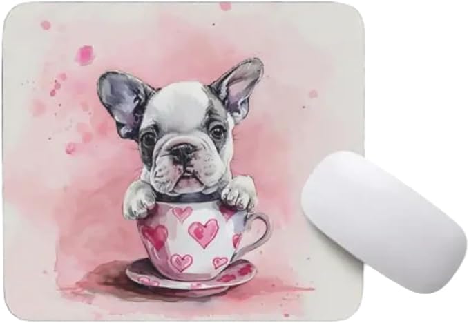 Dog Mousepad Desktop Laptop Computer Accessories Puppy in Tea Cup Mouse Pad Home Office Gaming Work Desk Computer Non-Slip Rubber Mousepad (Bulldog)