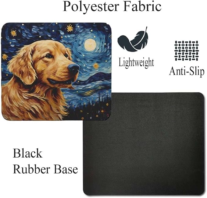 Starry Night Dog Mouse Pad for Home Office Gaming Working Desk Computer Desktop Accessories Non-Slip Rubber Mouse Pad for Dog Lovers (Golden Retriever)