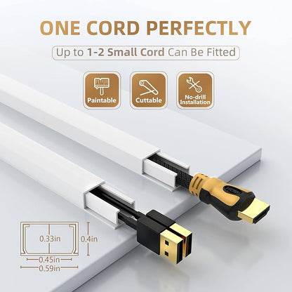 Delamu Cord Hider, 472in Cord Covers for Wires on Wall, One-Cord Cable Hider, Self-Adhesive Wire Hiders Wire Covers for TV Cords on Wall, Paintable Baby Monitor Proof Cord Cover, W0.59 H0.4in, White