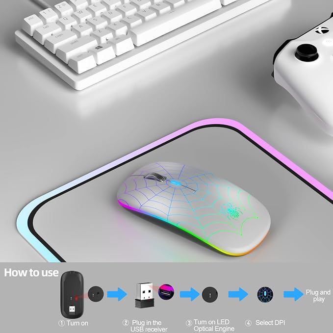 MMK for Wireless Mouse, Led Mouse Portable Mobile Optical Cordless Mouse with USB and Type C Receiver, 3 Adjustable DPI Wireless Computer Mouse for Mac Book, Laptop, Desktop, Windows, PC - Silver