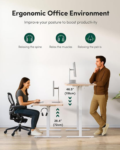 FEZIBO One-Piece Standing Desk, 48"x24" Seamless Tabletop Electric Height Adjustable for Home Office, Study Rooms & Multi-Device Workstations, Oak