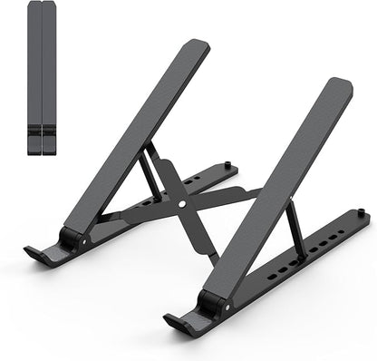 Tonmom Laptop Stand for Desk, Adjustable Laptop Riser ABS+Silicone Foldable Portable Notebook Holder, Ventilated Cooling Notebook Mount Computer Stand for 10-15.6” Laptops,Tablets-Black