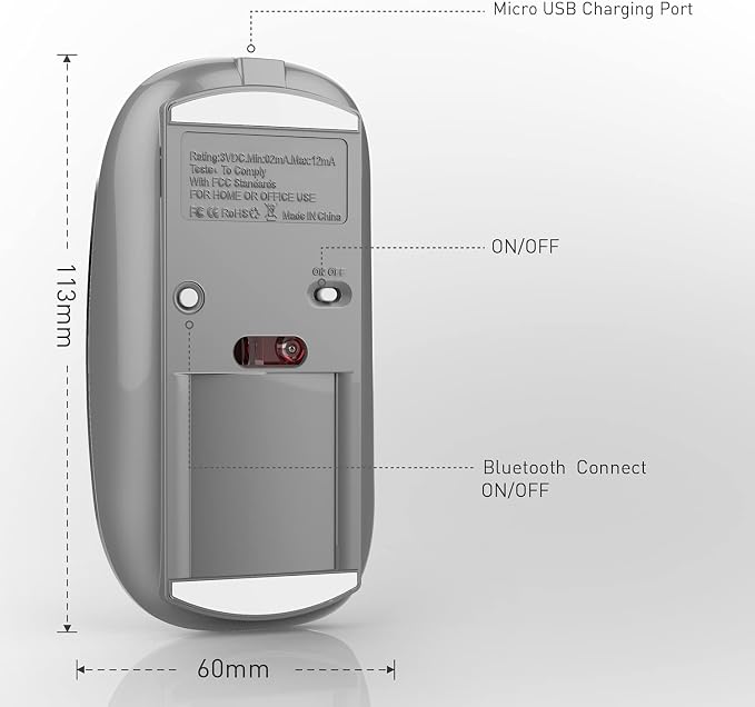 Bluetooth Mouse for iPad pro iPad Air Mac MacBook Pro MacBook Air MacBook Laptop Chromebook Win8/10/11 HP DELL PC