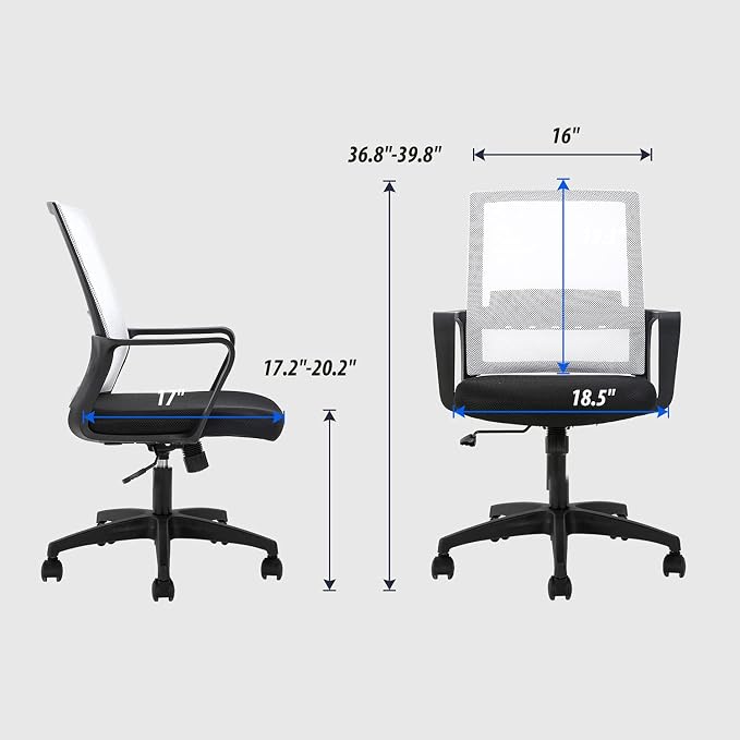 Office Chair Ergonomic Chair Mid Back Mesh Desk Chair Adjustable Height Swivel Mesh Chair Computer Chair with Armrest Lumbar Support,White