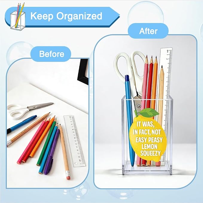 It Was In Fact Not Easy Peasy Lemon Squeezy Acrylic Organizer Pencil Holder, Funny Lemon Makeup Brush Storage Organizer, Sarcastic Desk Accessory Holder for Women Coworker HR Teacher Friend