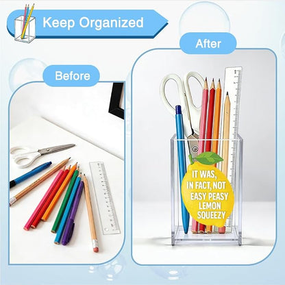 It Was In Fact Not Easy Peasy Lemon Squeezy Acrylic Organizer Pencil Holder, Funny Lemon Makeup Brush Storage Organizer, Sarcastic Desk Accessory Holder for Women Coworker HR Teacher Friend
