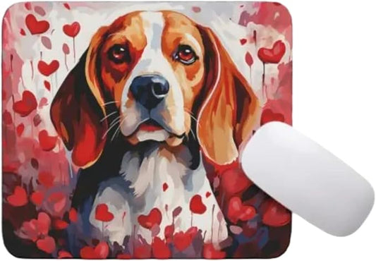 Beagle Mouse Pad Dog with Red Hearts Pattern Non-Slip Rubber Mouse Pad Puppy in Love Mouse Pad for Home Office Work Desk Computer Desktop Laptop for Dog Lovers