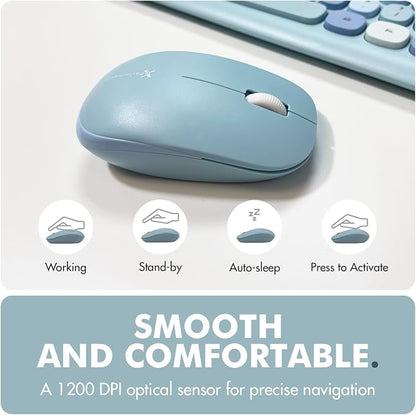 X9 Cute Wireless Keyboard and Mouse Combo - Retro Typewriter Keyboard and Mouse with Round Bubble Keys, 110 Keys and 18 Shortcuts Keyboard - Colorful Blue Keyboard Mouse Combo for PC Computer, Laptop