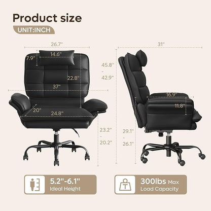 Bestier Cross Legged Office Chair Criss Cross Chair with Adjustable Arms 135° Reclining PU Leather Executive Chair with Wheels Big and Tall Computer Desk Chair for Home Office Black