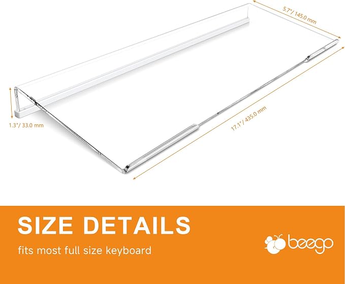 BEEGO Ergonomic Computer Keyboard Stand - 2PCS Clear Acrylic Keyboard Riser Tilted Keyboard Holder Keyboard Tray with White Non-Slip Strip for Easy Typing at Home School Office Desk Accessories