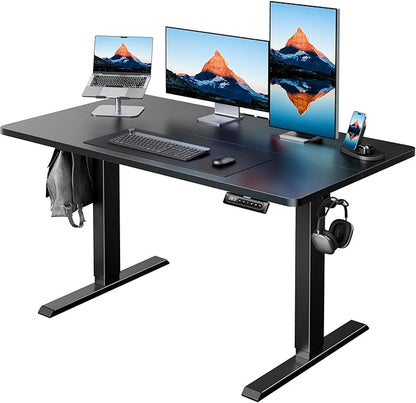 HUANUO Electric Standing Desk,47" x 28" Height Adjustable Desk, 4 Memory Height Settings, Sit to Stand Up Desk for Home Office, with Headphone Hook, Cable Manager, Brown