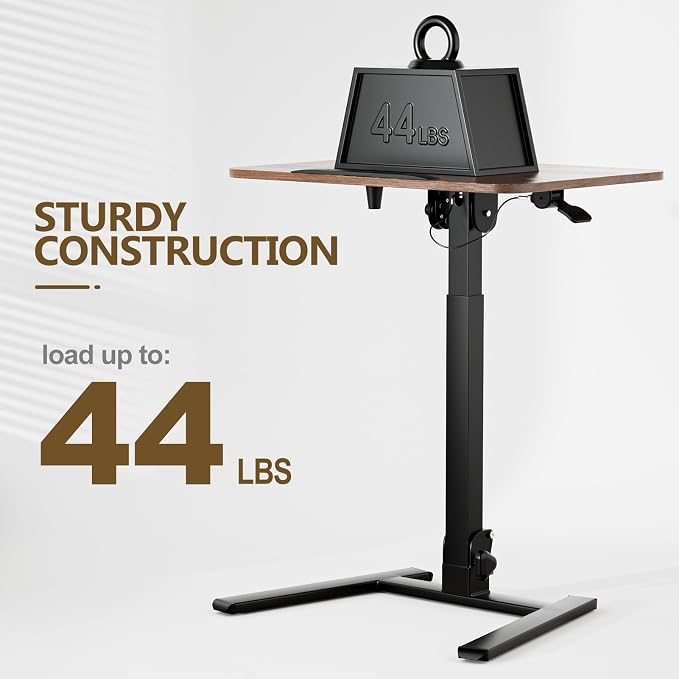 25 Inch Mobile Foldable Standing Desk, 180 Degree Tiltable Portable Rolling Laptop Table, Height Adjustable Sit-Stand Desk with Wheels, No Assembly Computer Workstation for Home Office, Brown