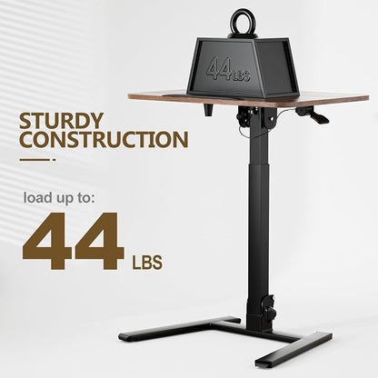 25 Inch Mobile Foldable Standing Desk, 180 Degree Tiltable Portable Rolling Laptop Table, Height Adjustable Sit-Stand Desk with Wheels, No Assembly Computer Workstation for Home Office, Brown