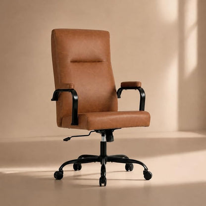 Office Desk Chair,Leather Conference Room Chairs with Wheels,Modern High Back Executive Office Chair with Memory Foam,Ergonomic Swivel Computer Chair for Home Office Brown