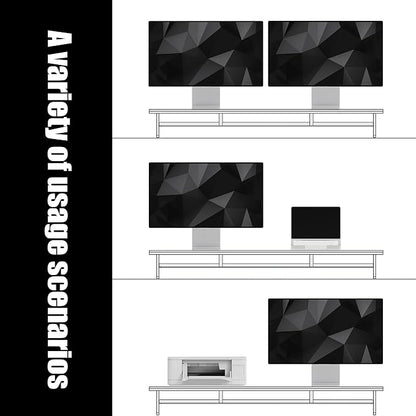 FENSULN Dual‑Tier Monitor Stand for Modern Desk Setup – Minimalist Wooden and Metal Riser Shelf with Transparent Acrylic Feet for Dual Monitors, Laptops, Home Office Aesthetic，Brown and White