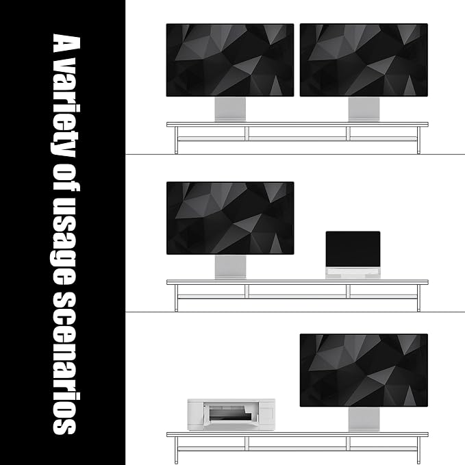 FENSULN Dual‑Tier Monitor Stand for Modern Desk Setup – Minimalist Wooden and Metal Riser Shelf with Transparent Acrylic Feet for Dual Monitors, Laptops, Home Office Aesthetic，Black and White