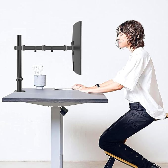 Amazon Basics Single Computer Monitor Stand with Tilt and Rotation,Height Adjustable VESA Desk Arm Mount,Steel,30 inches,Black,(Pack of 6)