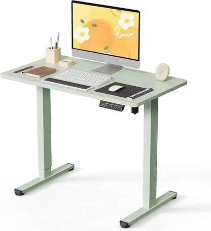 JOY worker Small Electric Standing Desk, 35" x 20" Whole Piece Height Adjustable Desk with Memory Controller, Green Sit to Stand Workstation for Home Office