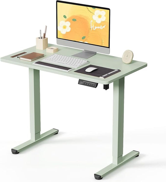 JOY worker Small Electric Standing Desk, 35" x 20" Whole Piece Height Adjustable Desk with Memory Controller, Green Sit to Stand Workstation for Home Office