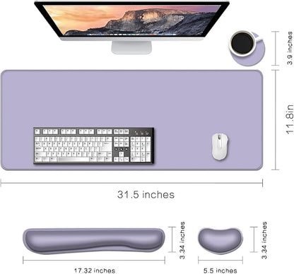 Desk Mat, Large Gaming Mouse Pad with Wrist Rest, 4 in1 XXL Mouse pad+Keyboard Wrist Rest+Mouse Pad Wrist Support+Cup Coaster Set, Ergonomic Desk Pad for Home Office, Purple