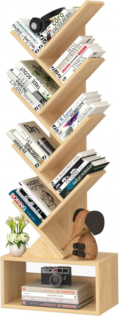 SHEEPAM 9 Tier Tree Bookshelf,Christmas Green Bookcase for Narrow Space, Storage Organizer Floor Standing Bookshelves for Books, Tall Book Case for Home Office, Living Room, Bedroom