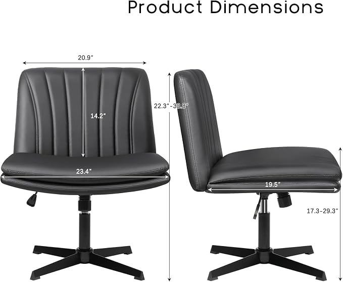 PUKAMI Criss Cross Chair,Comfy Cross Legged Office Desk Chair No Wheels,Modern Fabric Swivel Adjustable Height Mid Back Wide Seat for Home Office Computer (Pu Grey)