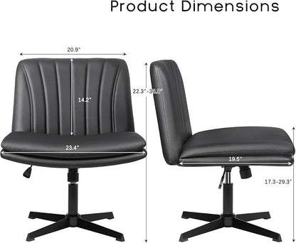 PUKAMI Criss Cross Chair,Comfy Cross Legged Office Desk Chair No Wheels,Modern Fabric Swivel Adjustable Height Mid Back Wide Seat for Home Office Computer (Pu Grey)