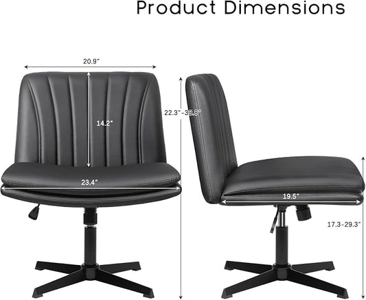PUKAMI Criss Cross Chair,Comfy Cross Legged Office Desk Chair No Wheels,Modern Fabric Swivel Adjustable Height Mid Back Wide Seat for Home Office Computer (Pu Grey)