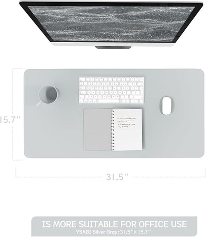 YSAGi Non-Slip Leather Desk Pad, Waterproof Laptop Computer Desk Keyboard Mat, Table Protector Blotter Mat, Large Mouse Pad for Office/Work/Home/Decor(Silver-Grey, 31.5" x 15.7")