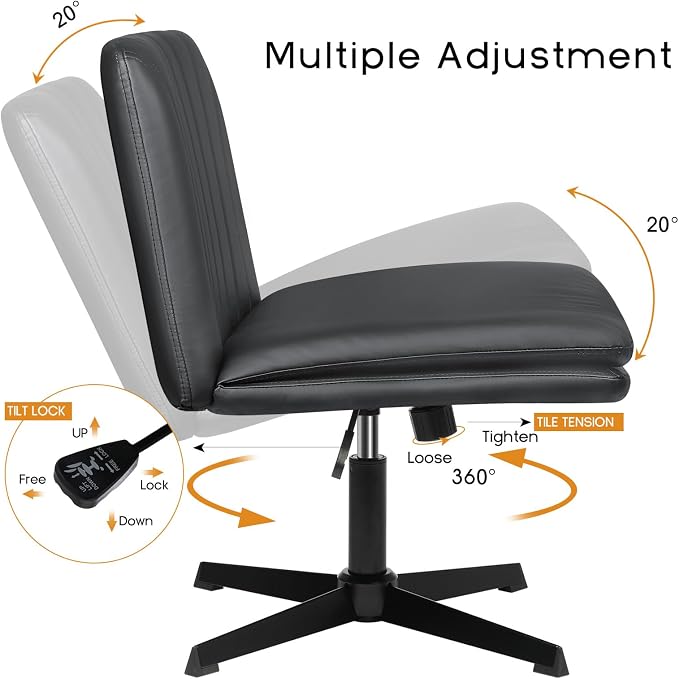 PUKAMI Criss Cross Chair,Comfy Cross Legged Office Desk Chair No Wheels,Modern Fabric Swivel Adjustable Height Mid Back Wide Seat for Home Office Computer (Pu Grey)