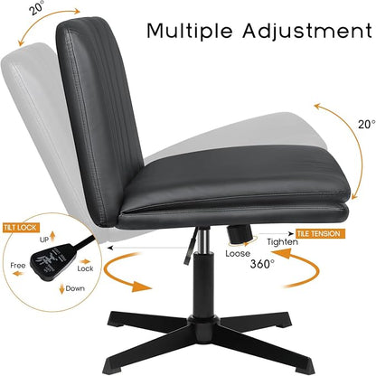 PUKAMI Criss Cross Chair,Comfy Cross Legged Office Desk Chair No Wheels,Modern Fabric Swivel Adjustable Height Mid Back Wide Seat for Home Office Computer (Pu Grey)