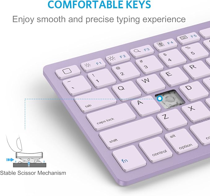 OMOTON Ultra-Slim Bluetooth Keyboard for iPad 11th/10th/9th/8th/7th, iPad Pro/Air/Mini and iPhone Series, Wireless iOS Keyboard with 12 Multimedia Keys for Office, Home, Travel, School, Purple