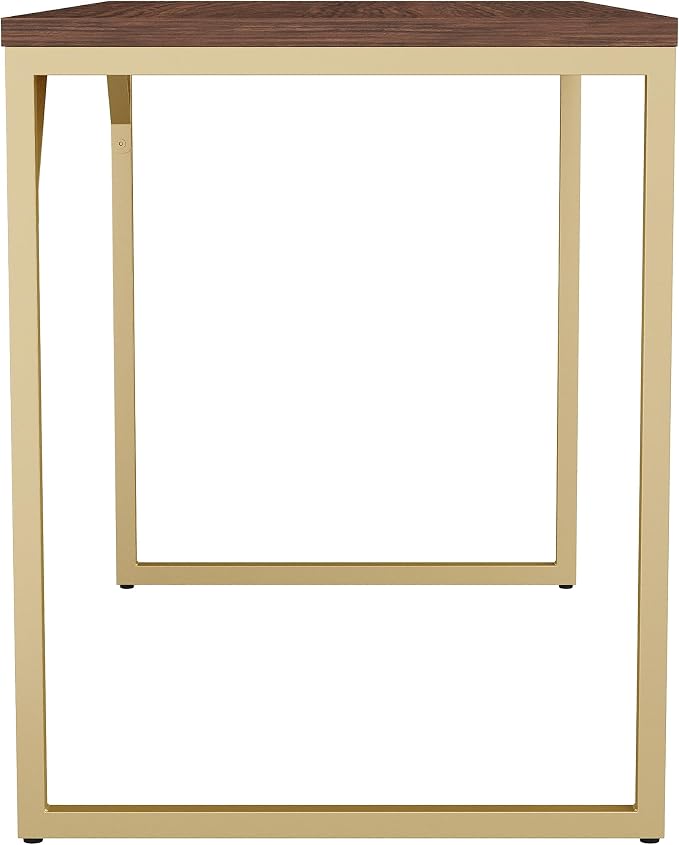 Martha Stewart Noah Home Office Parsons Desk in Walnut Wood Grain with Polished Brass Metal Frame