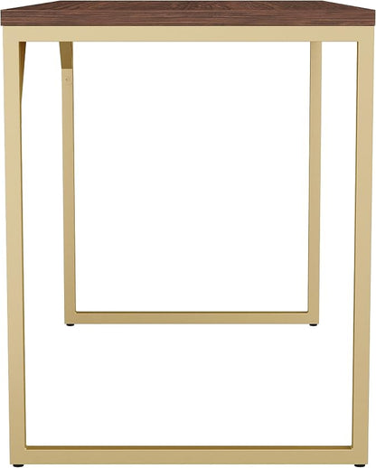 Martha Stewart Noah Home Office Parsons Desk in Walnut Wood Grain with Polished Brass Metal Frame