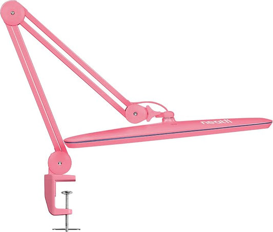 Neatfi XL 2,200 Lumens 24W LED Desk Lamp – 23” Wide Shade | Dimmable Eye-Caring Task Light | Adjustable Arm | Home Office, Study, Crafts & Nail Tech (Pink, Non-CCT with Clamp)