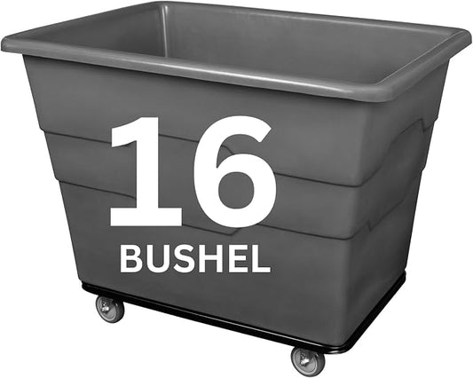 ReadySpace Commercial 16 Bushel Utility Cart with Steel Base, Poly Box Basket Truck, Laundry Cart, and Rolling Trash Bin, 47-Inch x 34.75-Inch x 35.5-Inch, 1000 Pound Weight Capacity, Gray