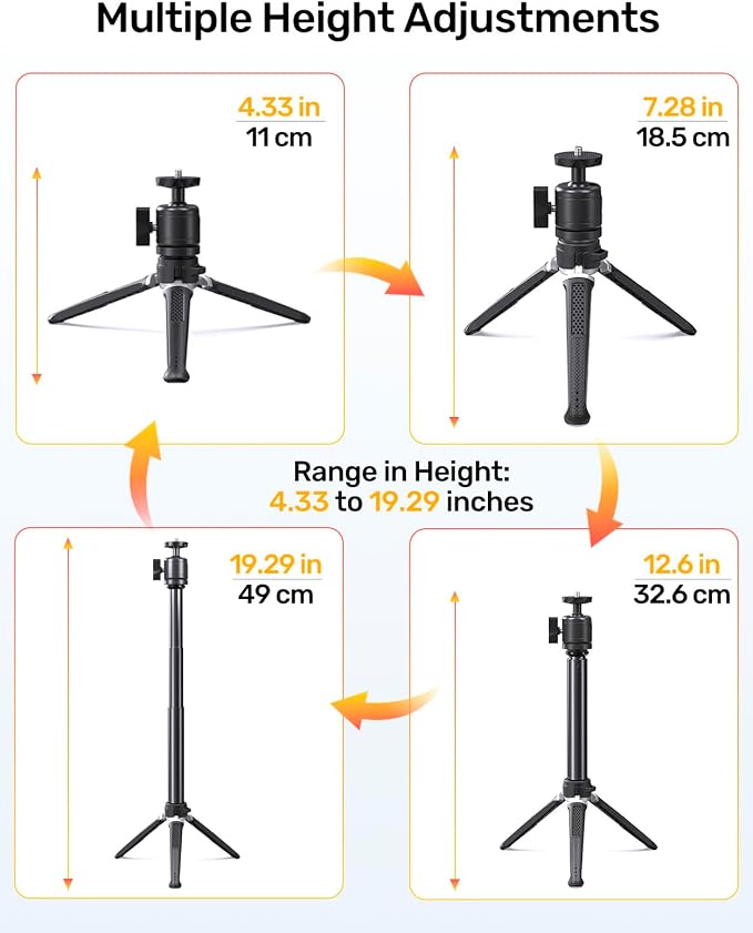 Webcam Tripod for Desk, Extendable Web Cam Stand Mount with Phone Holder for Logitech Webcam C920 C922 C922x C925e C930 C930e C615 Brio 4K NexiGo N60, GoPro Camera and Ring Light with 1/4" Thread