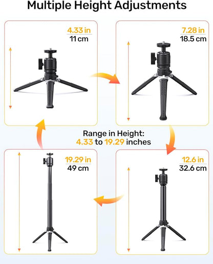 Webcam Tripod for Desk, Extendable Web Cam Stand Mount with Phone Holder for Logitech Webcam C920 C922 C922x C925e C930 C930e C615 Brio 4K NexiGo N60, GoPro Camera and Ring Light with 1/4" Thread