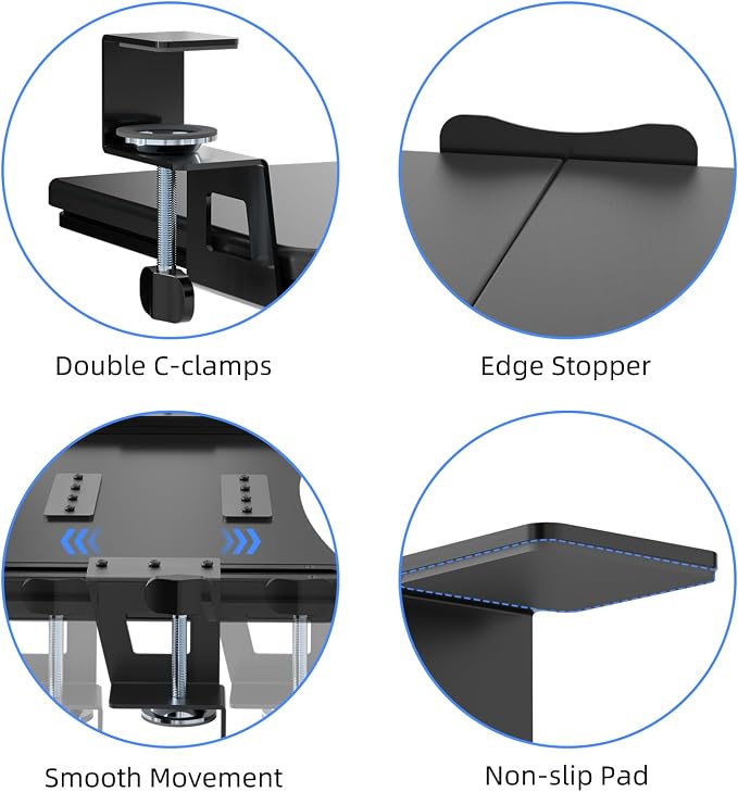 suptek Small Keyboard Tray Under Desk Pull Out with C Clamp Mount, Computer Keyboard & Mouse Tray, 20 (24.2 Including Clamps) x 11.8 inch Slide-Out Platform Computer Drawer for Typing, Black, DSF1S