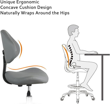 Rolling Swivel Drafting Chair Adjustable Heavy Duty (400lbs) Lumbar Support Task Chair for Home Desk Studio Design Lab(Grey)