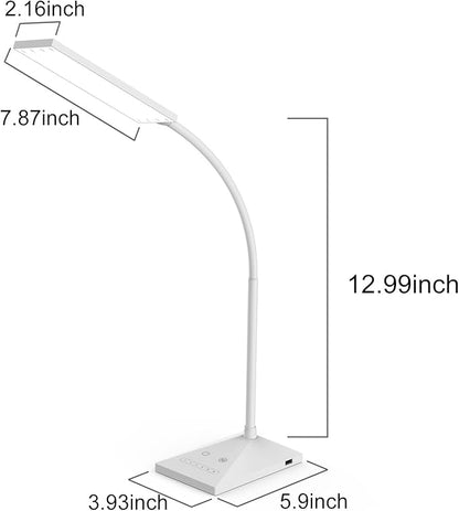 RAOYI LED Desk Lamp, 12W Dimmable Table Lamp Eye-Caring Reading Light with USB Charging Port Touch Control 5 Color Modes 7-Level Brightness Adjustable for Office Home Bedroom (White)