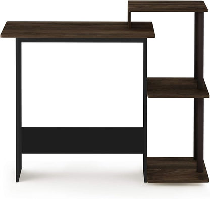 Furinno Efficient 29-Inch Brown Computer Desk, Office Desk with 3 Side Shelves, Rectangular Home Office Desk, Gaming Desk for Home Office, Bedroom, Study Room, Brown Walnut