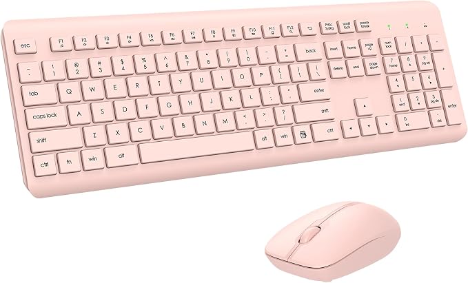 Wireless Keyboard and Mouse Combo, Full-Size Silent Ergonomic Keyboard and Optical Mouse, Long Battery Life, 2.4G Lag-Free Mice Keyboard for Computer, Mac, Laptop, PC, Windows(Pink)