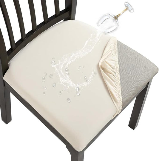 SearchI Cool Fabric Seat Covers for Dining Chairs, 4 Pack Water Repellent Dining Room Chair Seat Covers, Kitchen Chair Seat Covers Protectors(Beige)