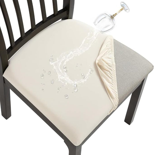 SearchI Cool Fabric Seat Covers for Dining Chairs, 6 Pack Water Repellent Dining Room Chair Seat Covers, Kitchen Chair Seat Covers Protectors(Beige)