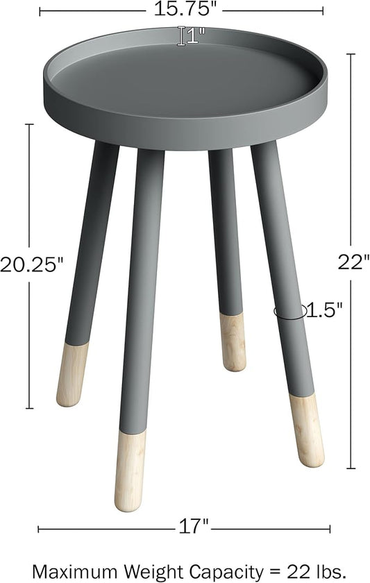 Lavish Home Round End Table – Wooden Mid-Century Modern Side Table with Tray Top and Two-Tone Color – Living Room Furniture (Gray)