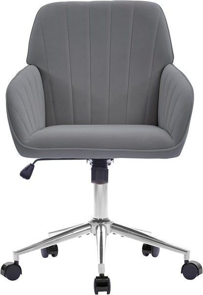 YITAI Velvet Office Desk Armchairs with Silver Base and Wheels,Modern Height Adjustable 360 Degree Swivel Upholstered Vanity Chairs for Living/Room Bedroom/Study,Gray